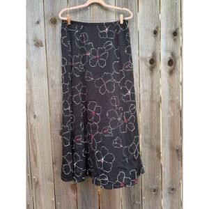 Valerie Stevens Collection Vintage Black Floral Silk Maxi Skirt Women's Size 10‎